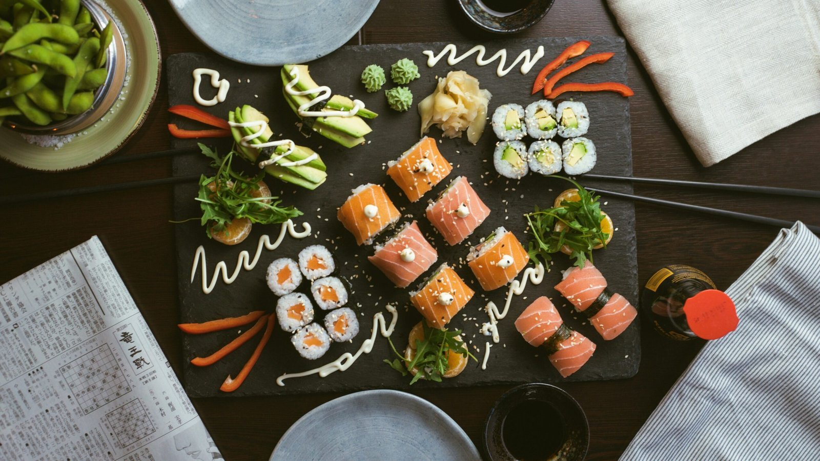 sushi on black ceramic plate